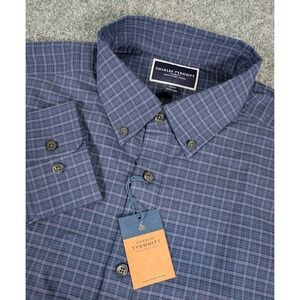 Charles Tyrwhitt Long Sleeve Button Down Shirt Mens XL Slim Indigo Check Cotton